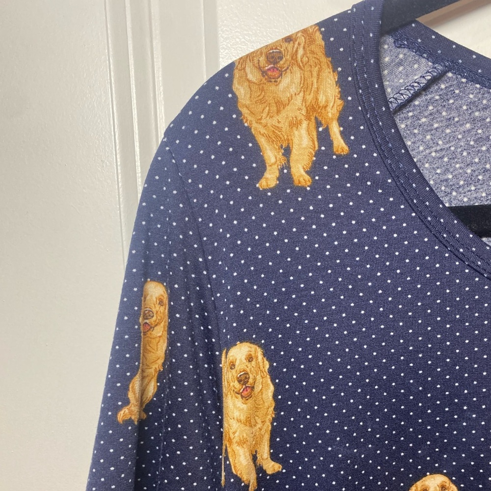 LulaRoe Golden Retriever with polka dot perfect t Tshirt - Picture 3 of 4